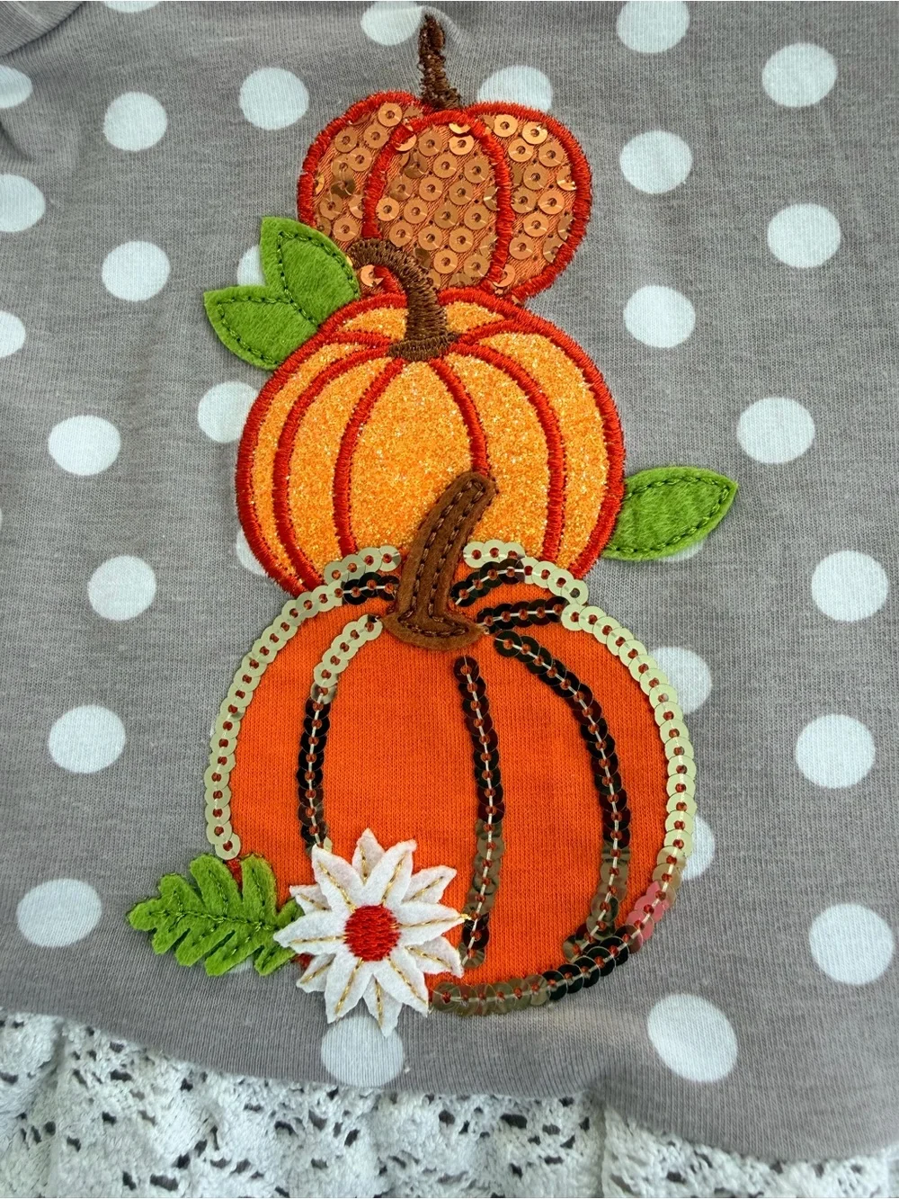 Rare Editions Gray Polka Dot Pumpkin Tunic & Floral Ruffle Leggings Set